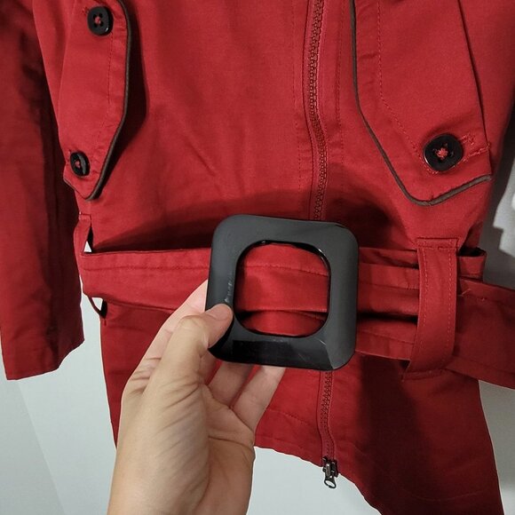 Soia & Kyo Red Cotton Blend Zip Front Casual Trench Jacket Belted Pockets XS/S - Picture 5 of 12